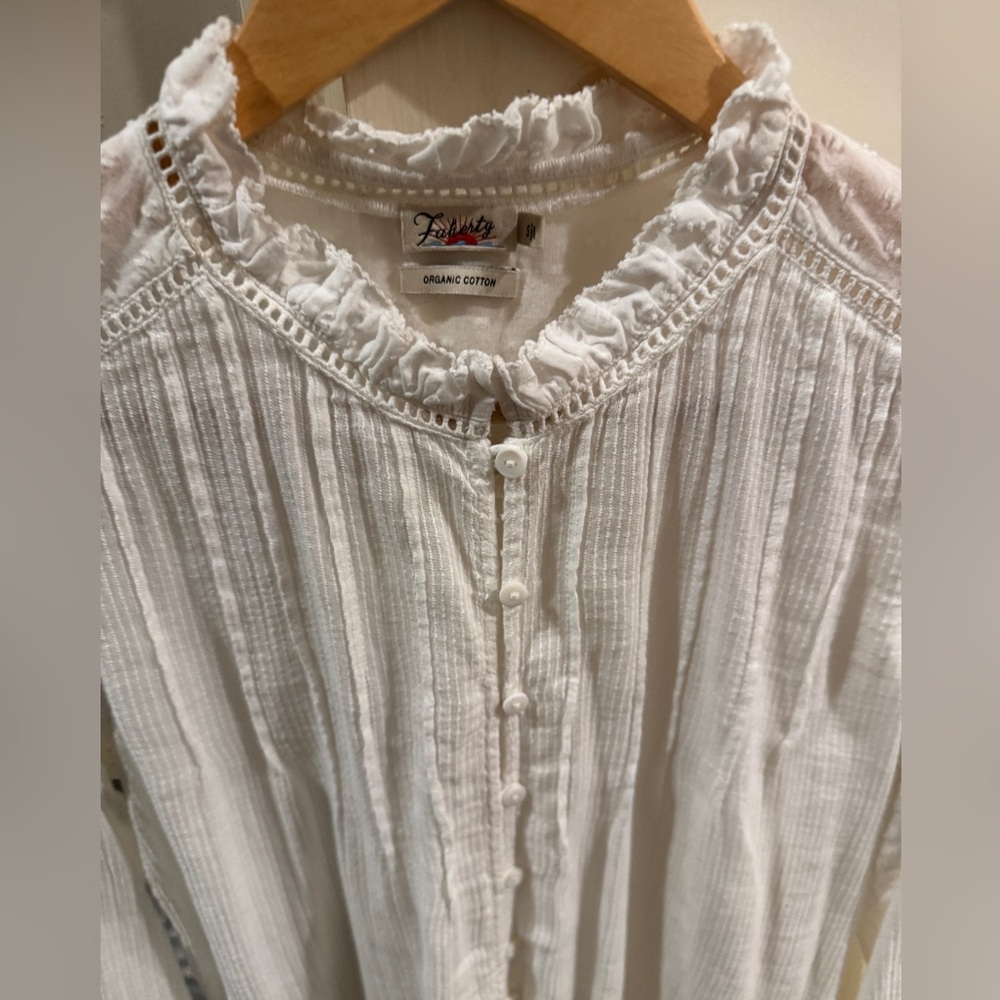 Faherty Willa Button Front Peasant Blouse Top White NWT Size S - Picture 5 of 8